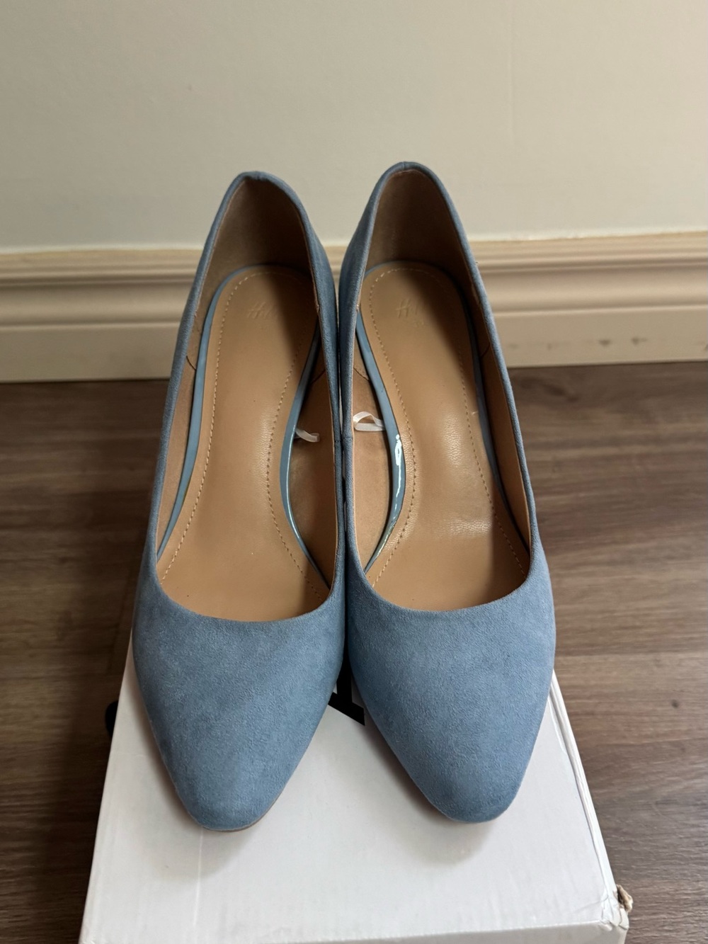 H&M Women's Pointed-Toe Pumps in Dusty Blue Suede